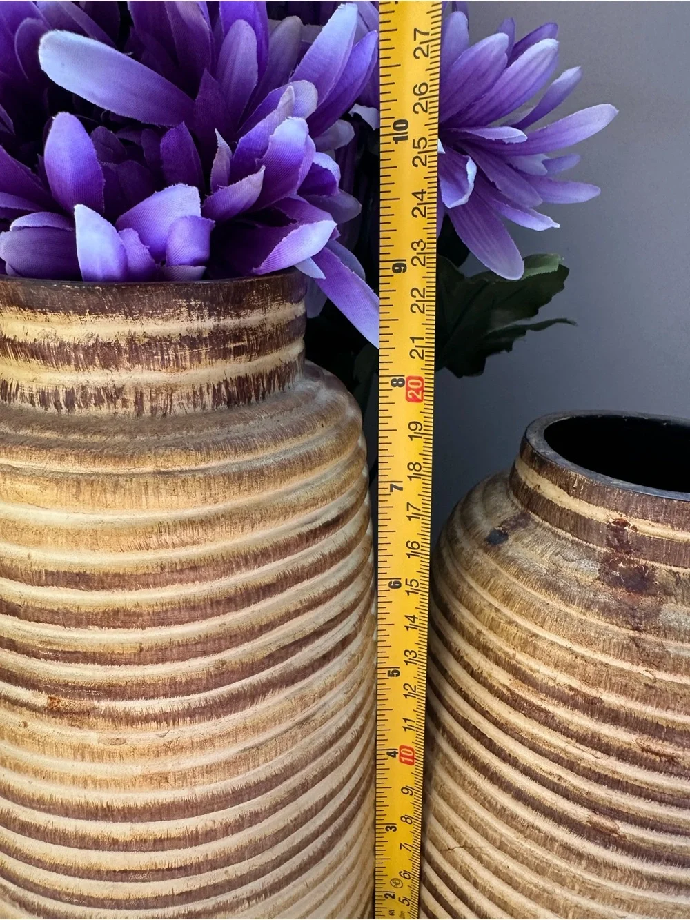 Source Unknown Yellow and Brown Striped Ceramic Vases (Set of 2)